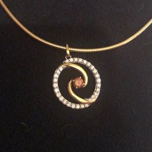 Diamond circle pendant with 16” 18k snake chain